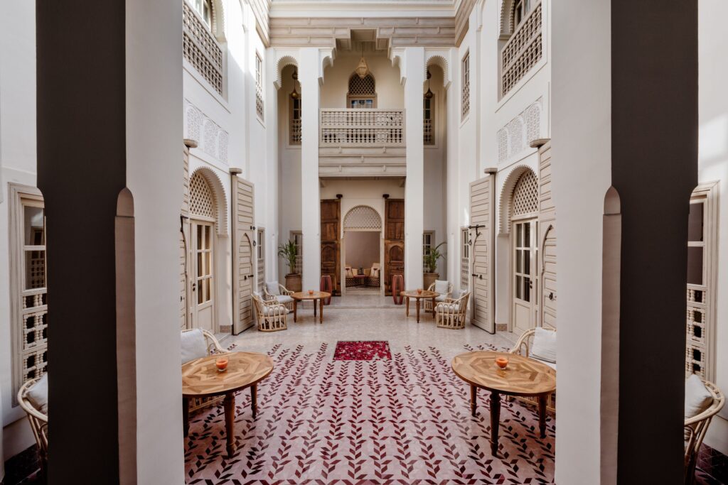 The elegant interior of Riad 72 - a luxury boutique hotel in the Marrakech medina
