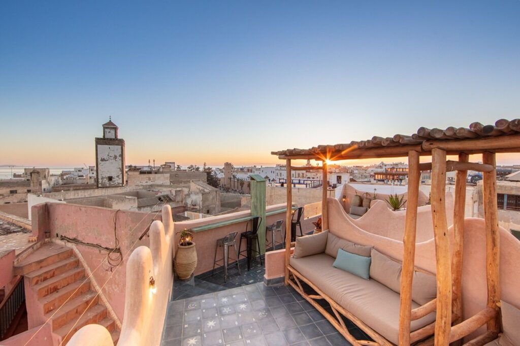 Views across Essaouira from the rooftop terrace at Mama LOVA Boutique Hotel