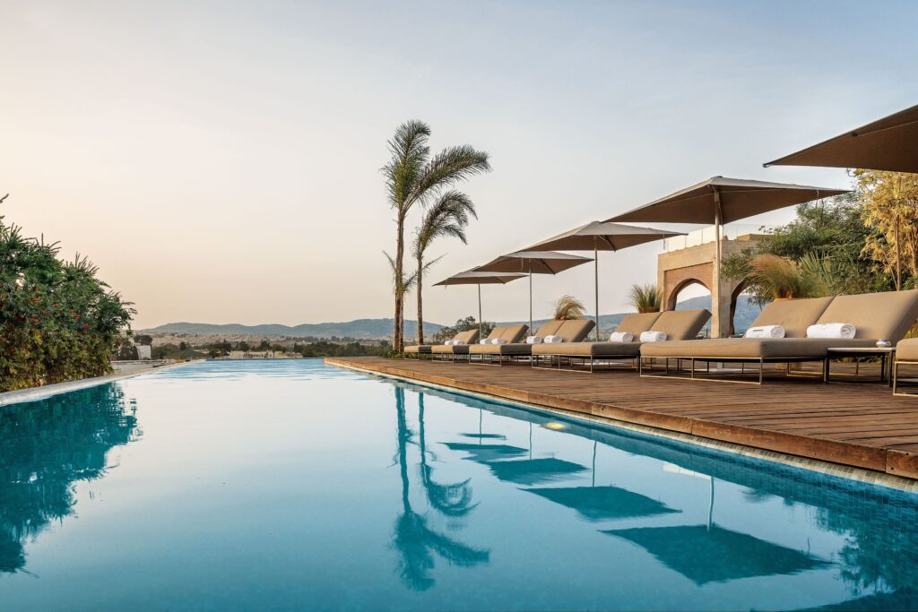 A sparkling swimming pool at Hotel Sahrai - a luxury hotel overlooking Fes