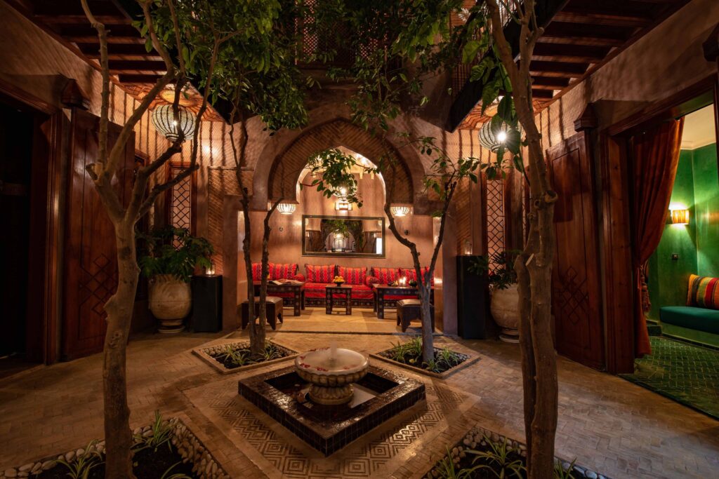 The interior courtyard of Riad Livia - an adults-only hotel in Marrakech and one of the best places to stay for solo travellers