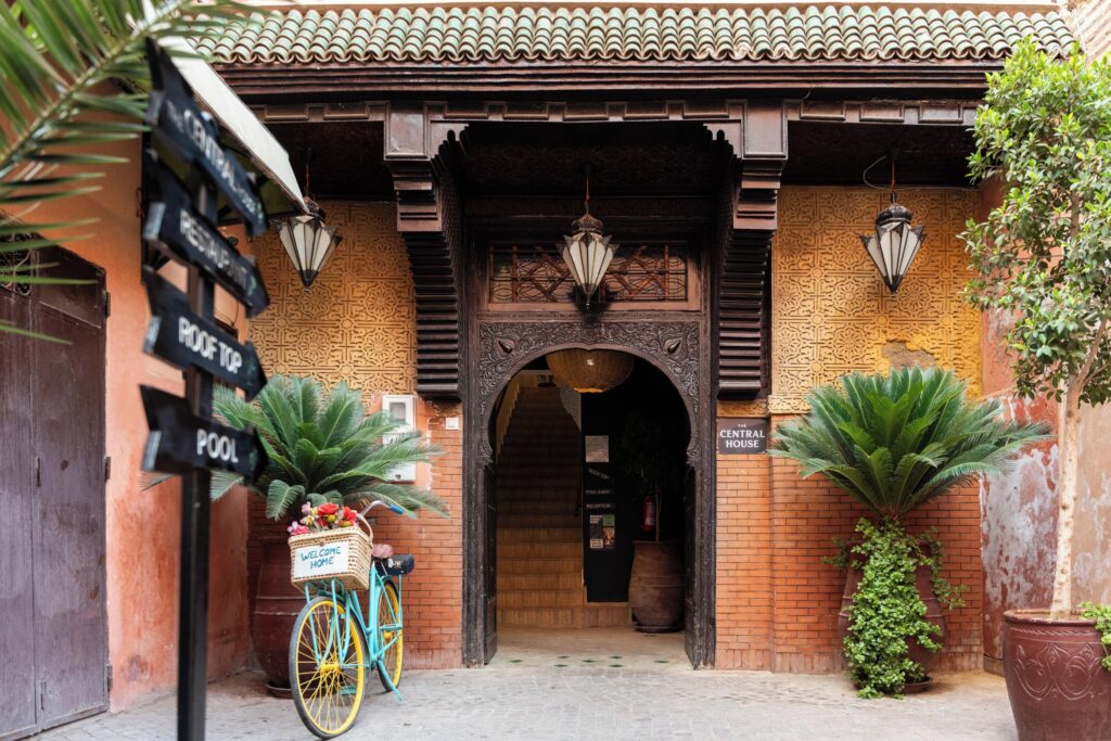 The entrance to The Central House, a budget-friendly hostel in the Marrakech medina