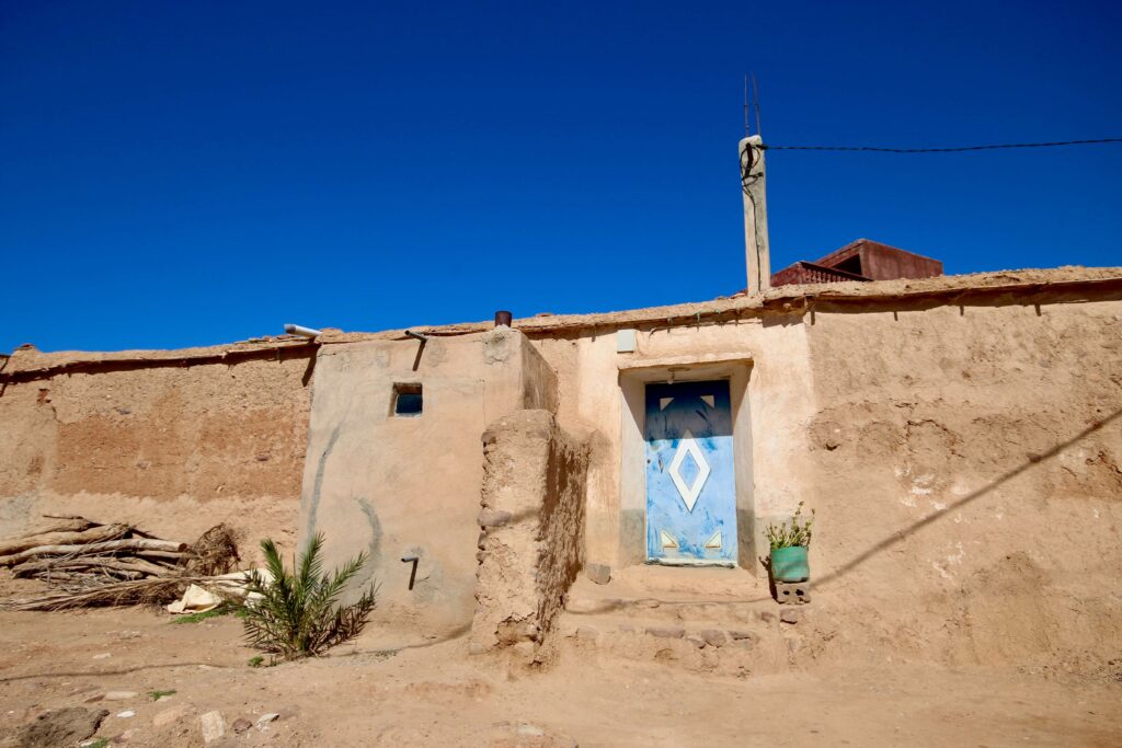 An earthen building in Agafay, Morocco