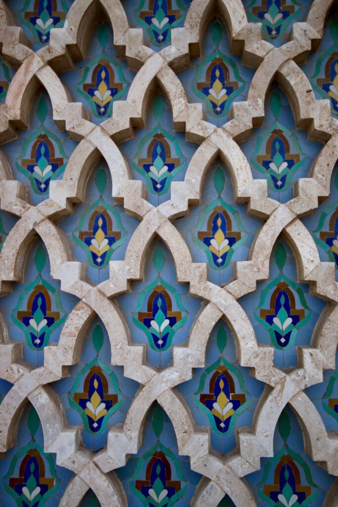 Is Morocco good for solo travelling? Beautiful tiling on the Hassan II Mosque in Casablanca