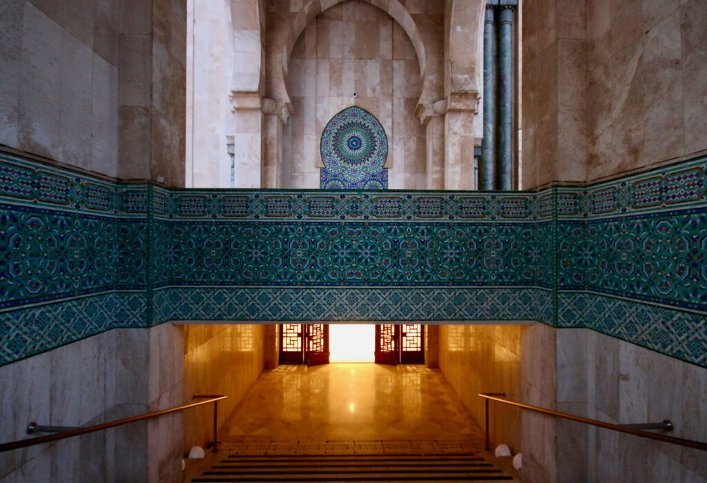Morocco in winter: Steps lead down to the ablutions room and hammam of the Hassan II Mosque in Casablanca
