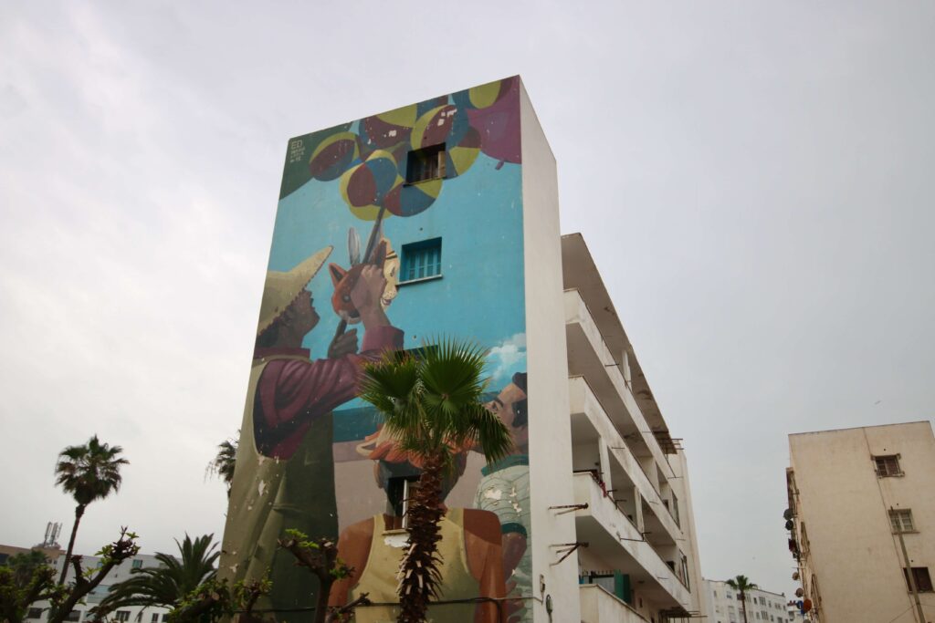 Morocco for digital nomads: A mural adorns an apartment building in Casablanca