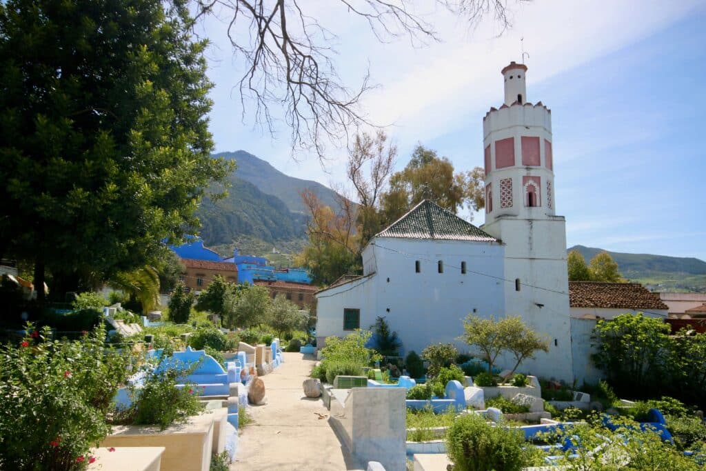 An octagonal minaret in the historic cemetery of Chefchaouen