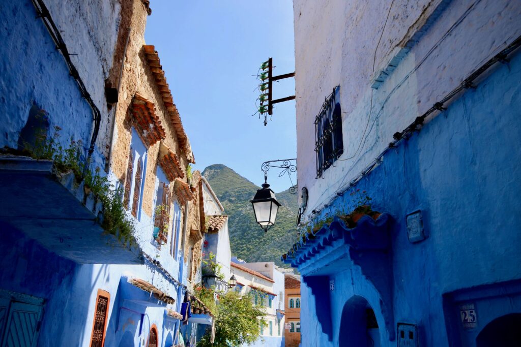 The blue-hued city of Chefchaouen is best reached by bus when travelling solo in Morocco