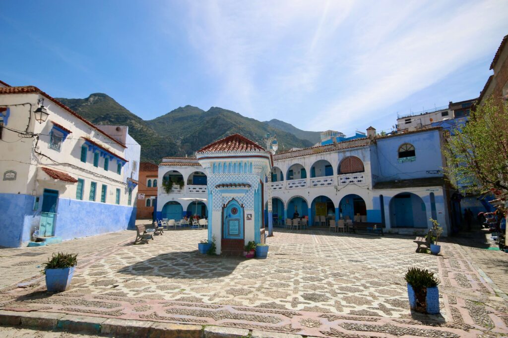 Hidden gems of Morocco: A sun-drenched square in Chefchaouen