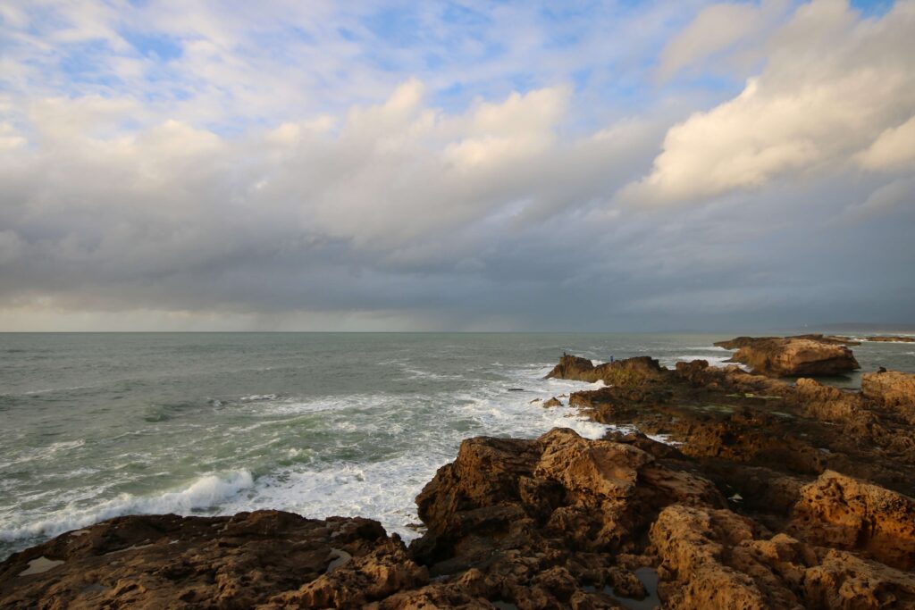 The Atlantic Ocean meets the rocky coastal landscapes of Essaouira
