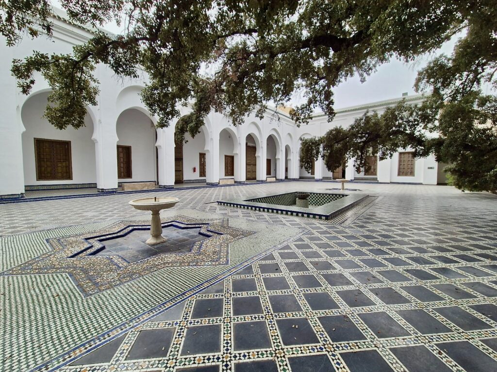 A beautifully tiled courtyard at Dar Batha, a newly restored museum in Fes