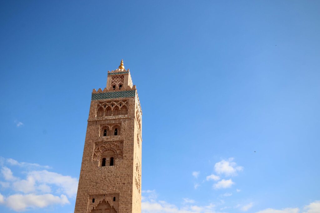 The iconic minaret of Koutoubia Mosque in Marrakech