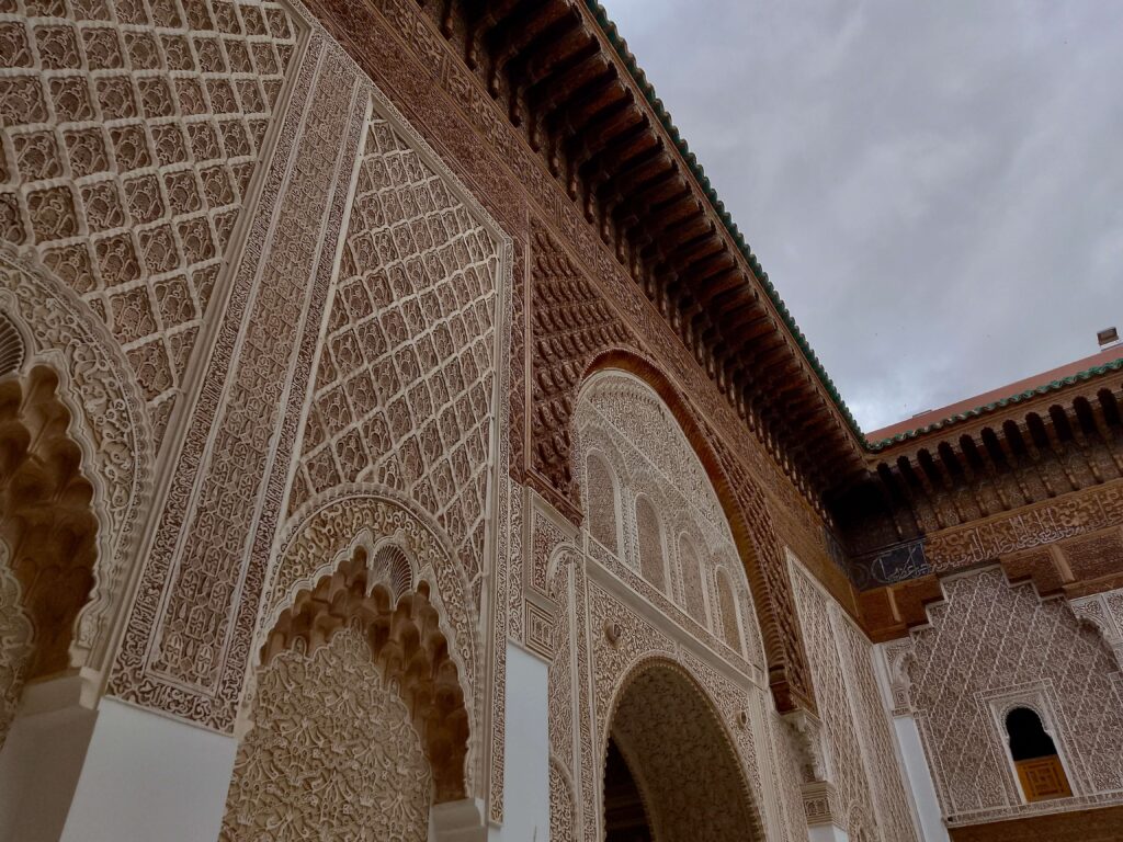 Intricate details on the Ben Youssef Madrasa in Marrakech