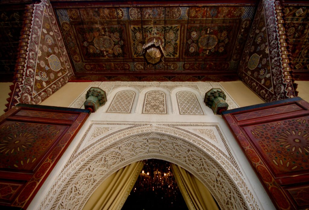 Morocco shopping tips: Painted wood decorates a ceiling at a Marrakech museum