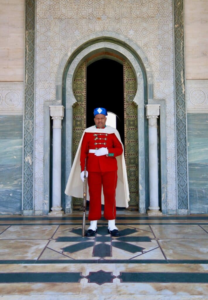 A guard outside the Mausoleum of Mohammed V in Rabat