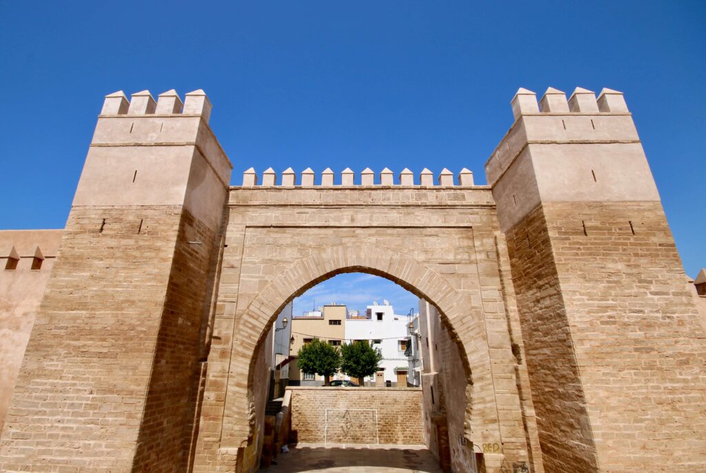 A grand gate frames the medina of Sale, the twin city of Morocco's capital, Rabat