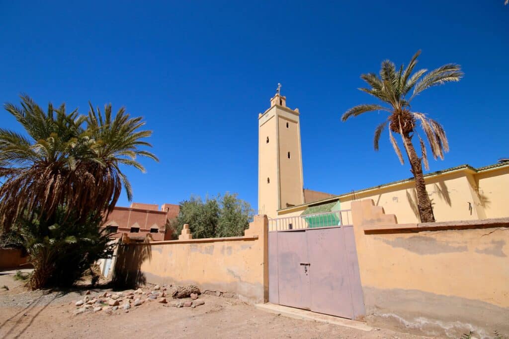The minaret of a mosque in the Moroccan town of Skoura