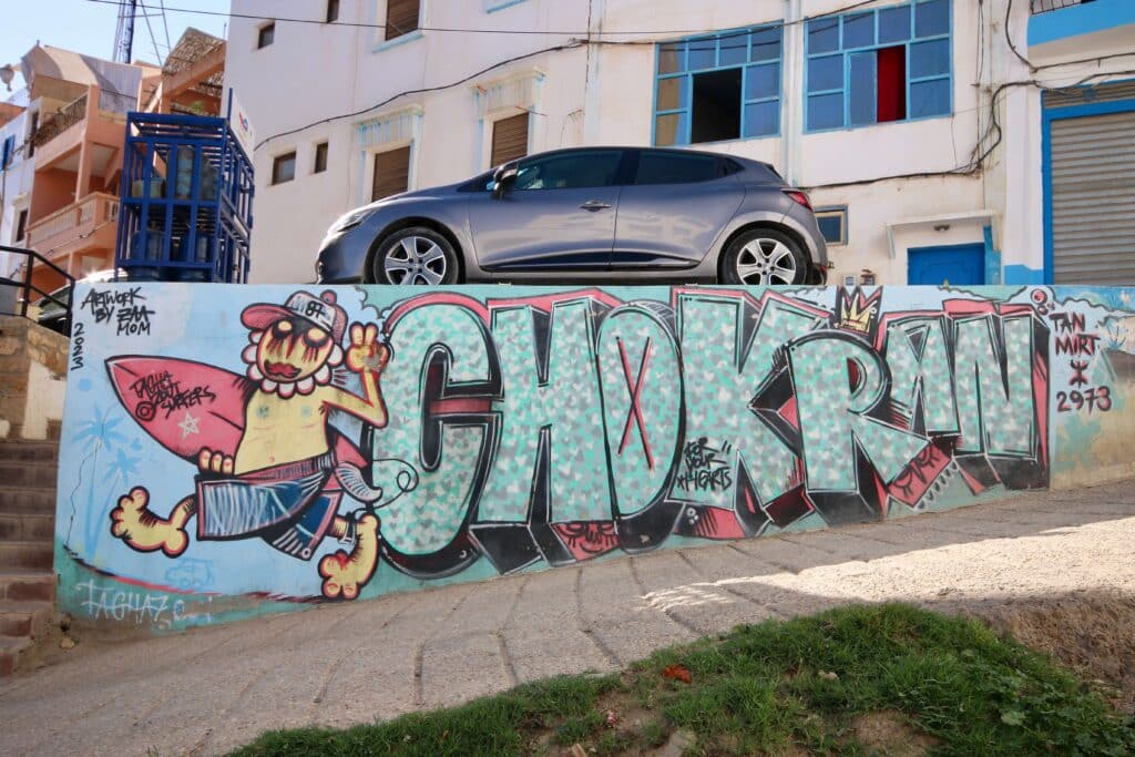 A "Chokran" mural on a wall in Taghazout, Morocco