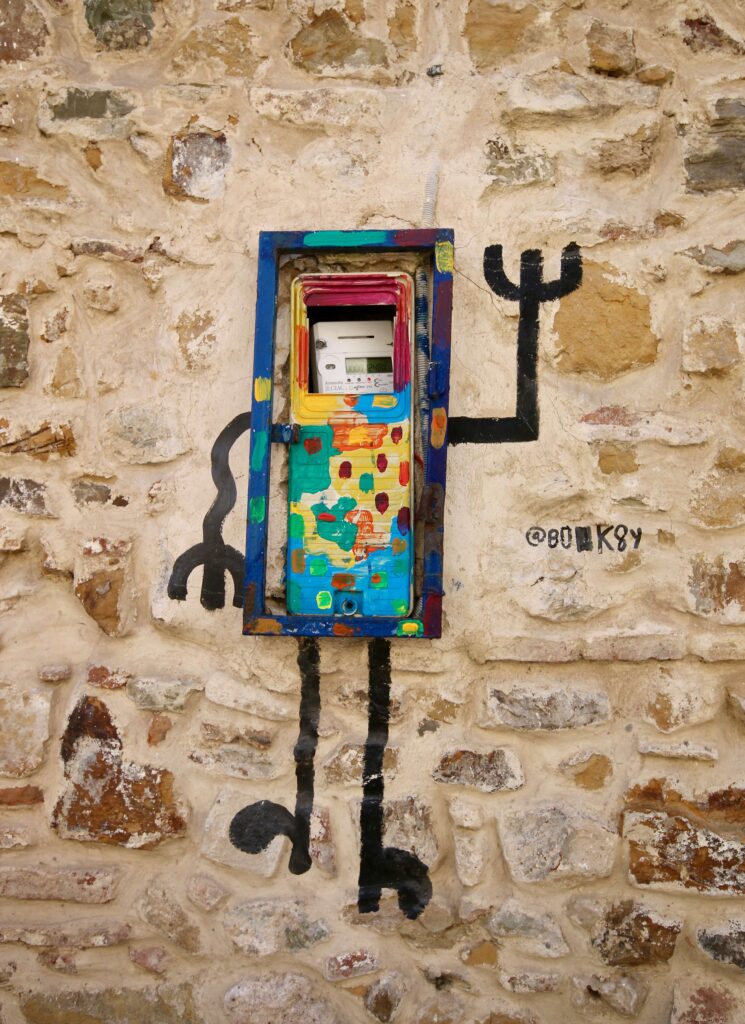 A painted electricity box by a street artist in Tangier, Morocco