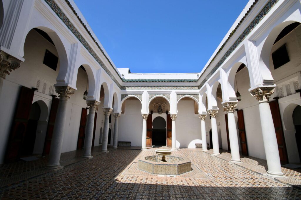 Solo travel Tangier: A fountain courtyard within the Kasbah Museum of Mediterranean Cultures