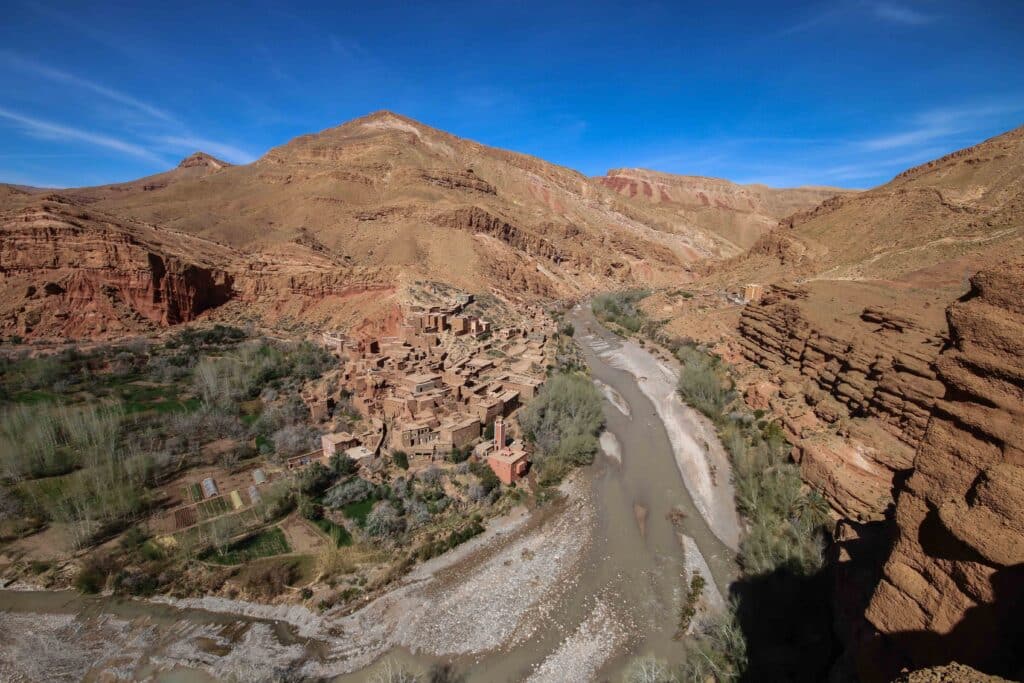 A spectacular view at a river bend in the Valley of Roses, Morocco
