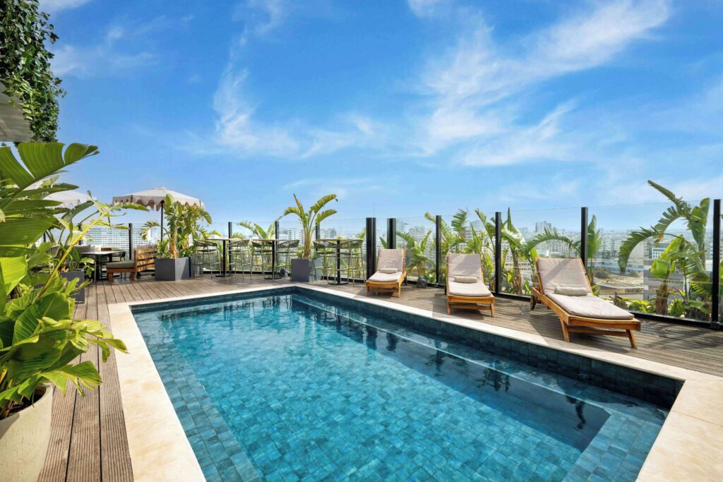 An outdoor pool at a mid-range hotel in Casablanca
