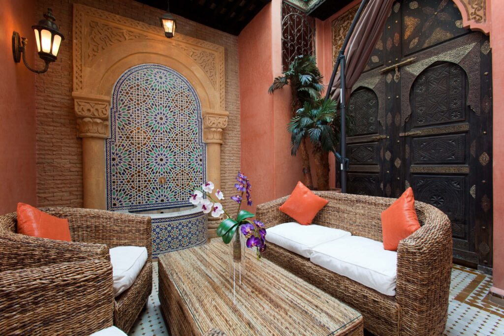 An Andalusian-style patio at a luxury hotel in Casablanca