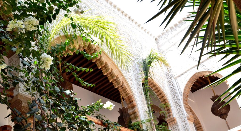 Traditional Moroccan architectural details inside a Rabat riad