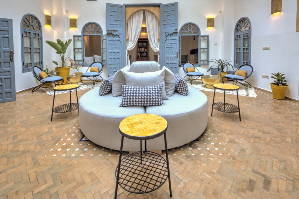 The central courtyard of a luxury riad in Rabat, Morocco
