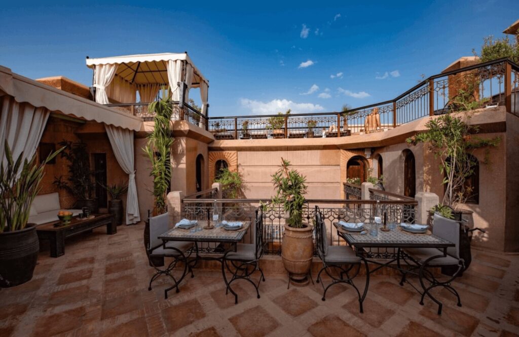 The multi-tiered terrace at Riad Livia - one of the best places to stay in Marrakech for solo travellers